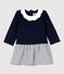 Babies' Fleece Dress MARSHMALLOW white/SMOKING blue