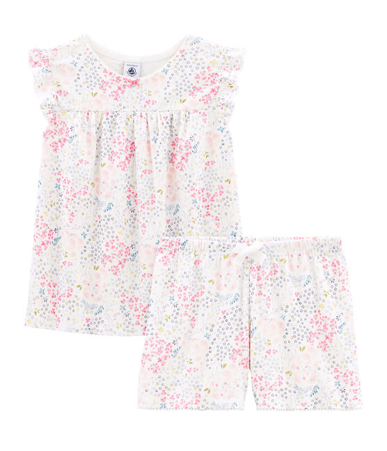 Girls' Ribbed Cropped Pyjamas MARSHMALLOW white/MULTICO white