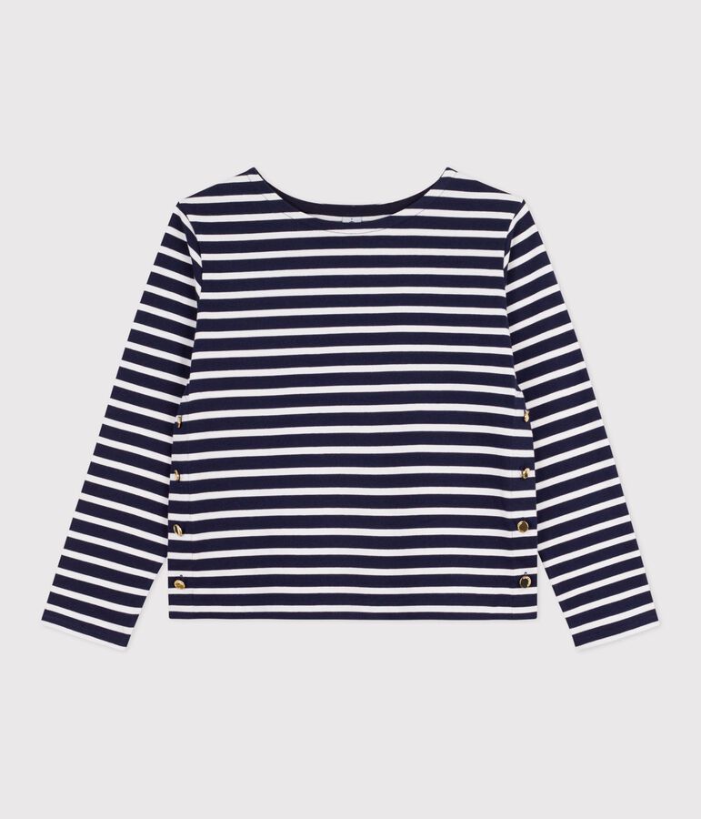Women's stripy cotton Breton top SMOKING blue/MARSHMALLOW white