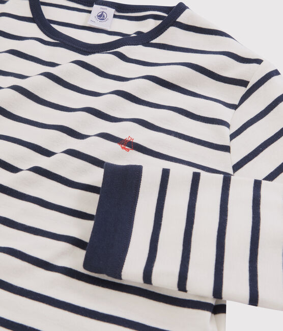 Boys' Cotton Pyjamas with Sailor Stripes MARSHMALLOW white/SMOKING blue