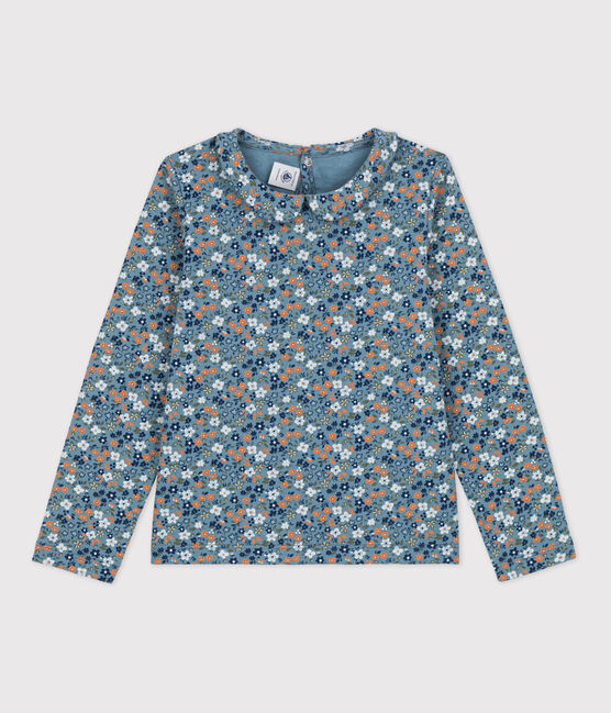 Girls' Long-Sleeved Floral Cotton T-Shirt ROVER /MULTICO