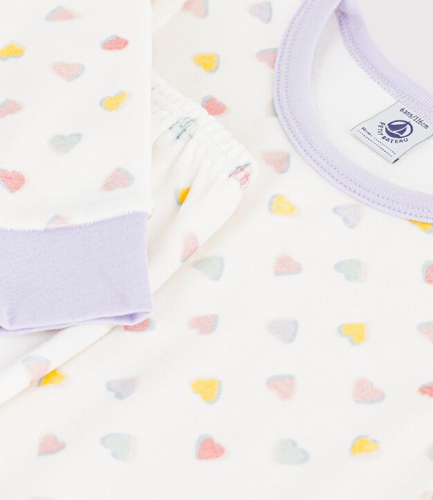 Children's velour pyjamas with hearts white/multicolor