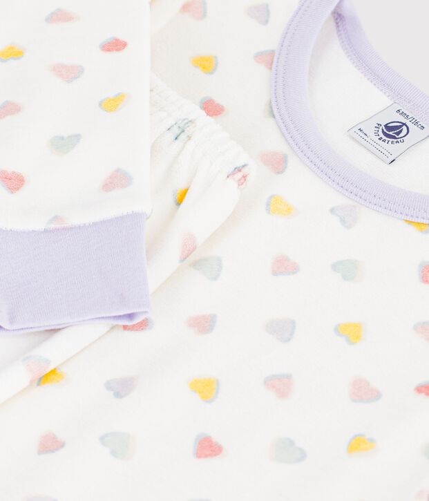 Children's velour pyjamas with hearts white/multicolor