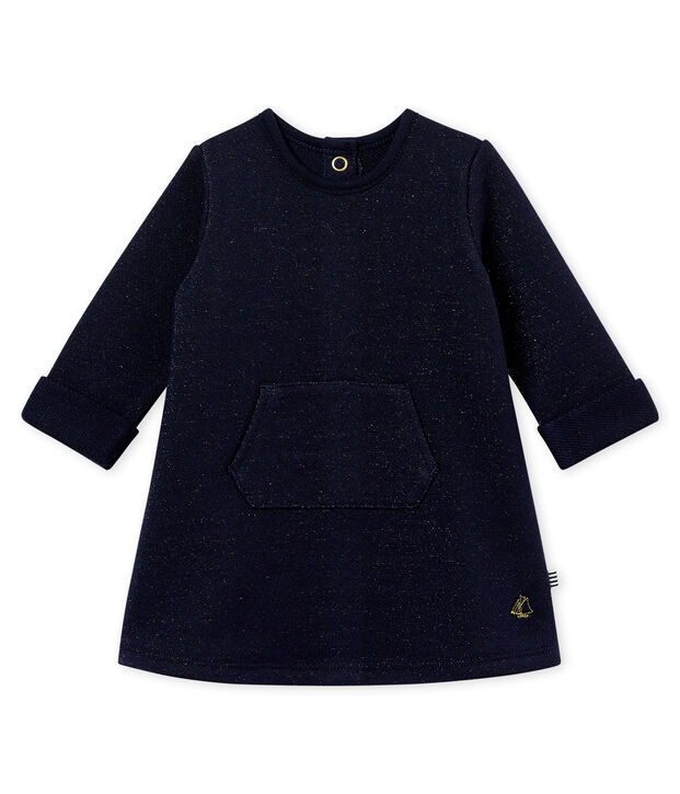 Baby girl's shiny cotton sweatshirt dress blue/yellow