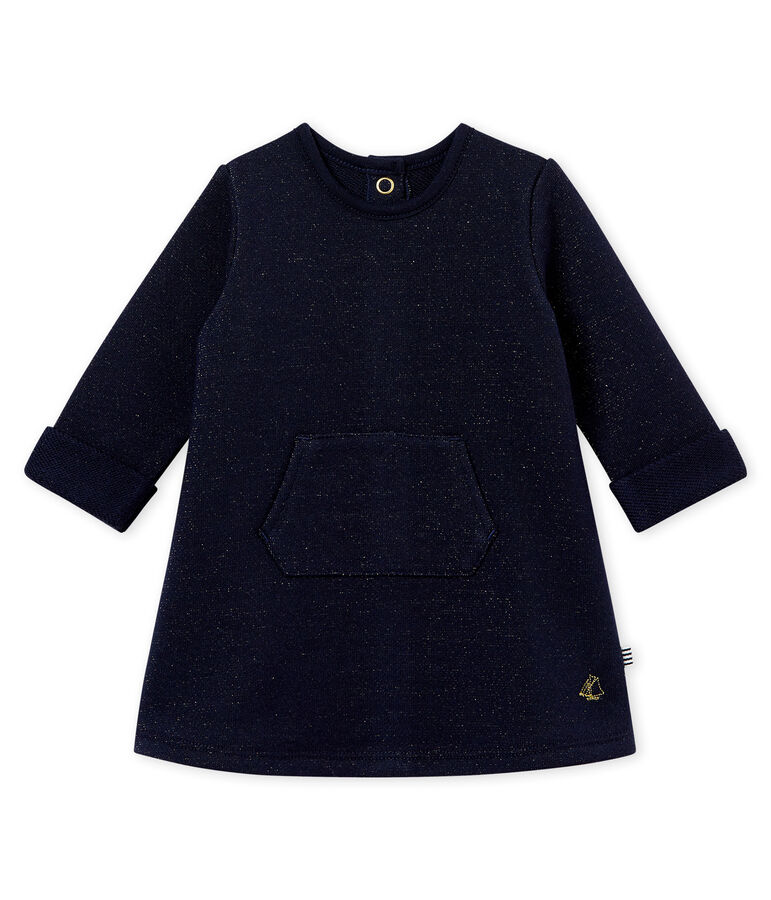 Baby girl's shiny cotton sweatshirt dress blue/yellow