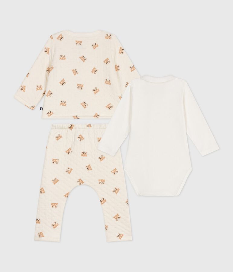 Babies' red panda-printed cotton 3-piece set Ecru/multicolor