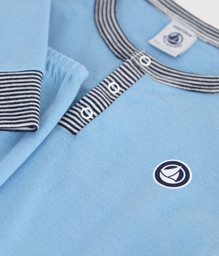 Children's plain cotton pyjamas with a grandad neckline blue