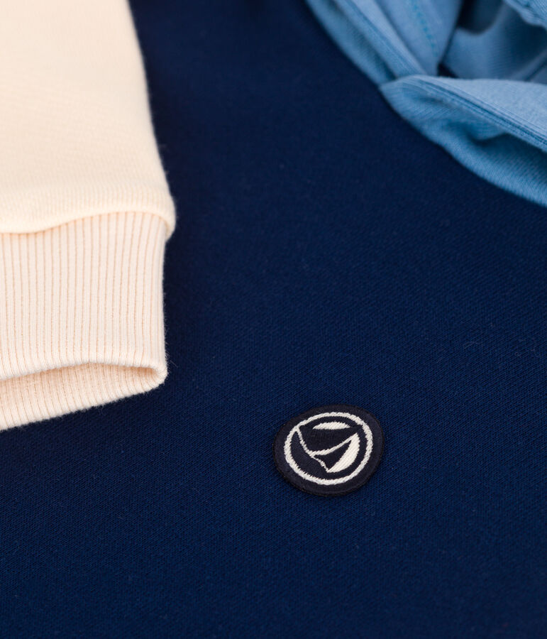 Children's plain cotton hoodie MEDIEVAL blue/MULTICO white