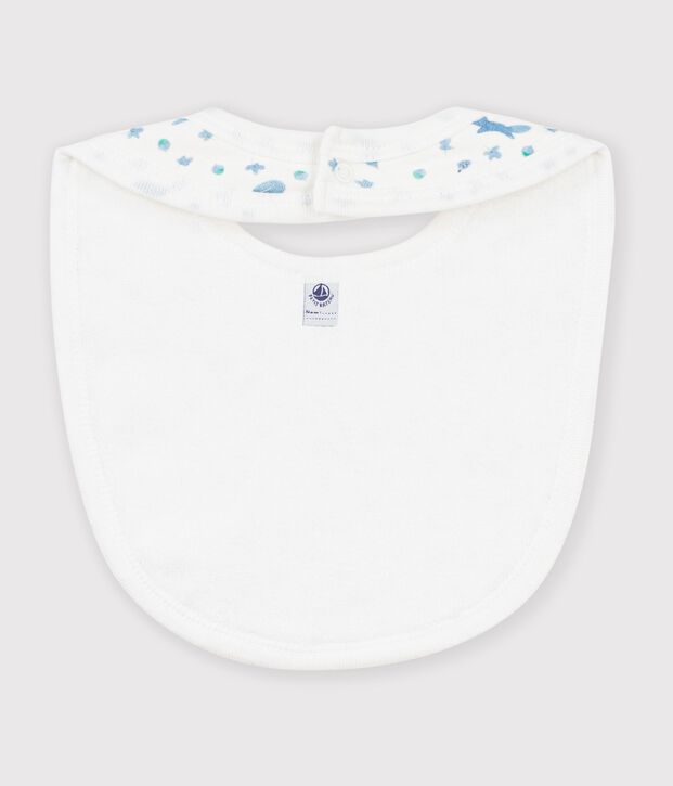 Babies' printed cotton bib white/blue