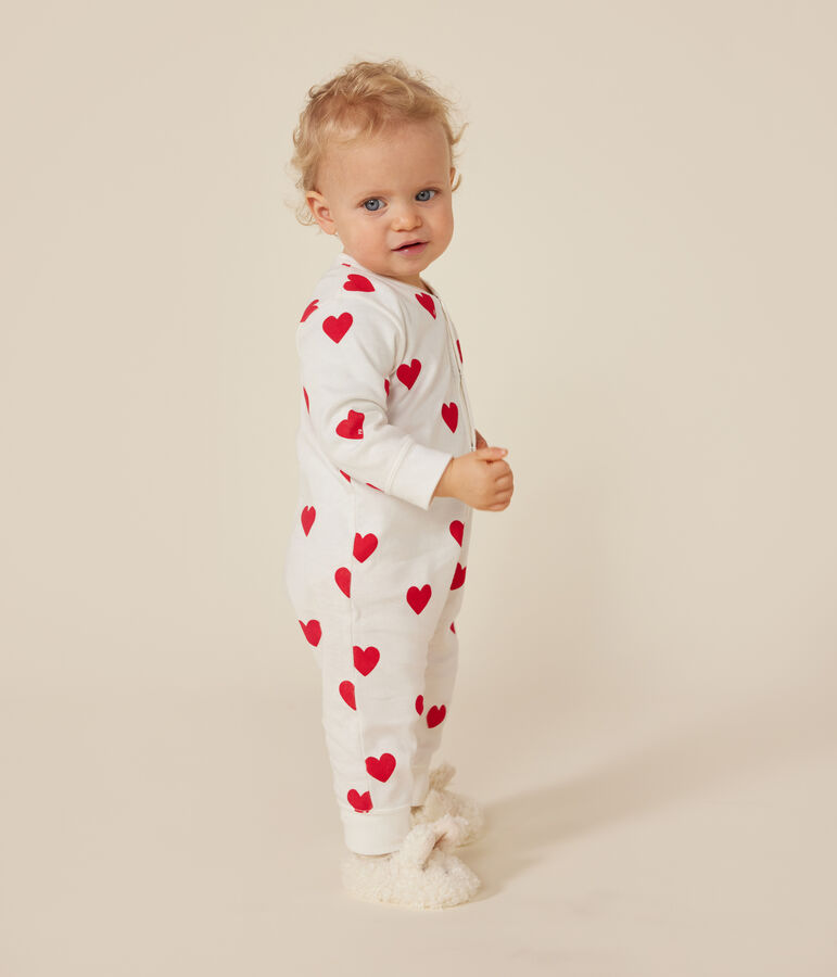 Babies' heart patterned footless cotton sleepsuit white/red
