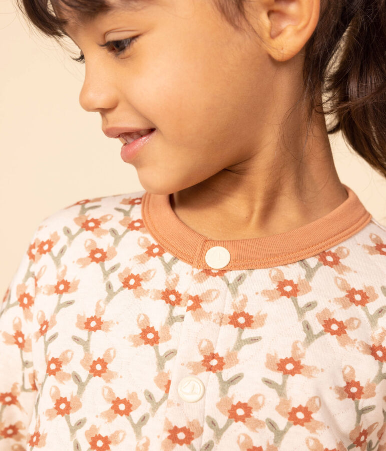 Girls' printed quilted tube knit cardigan Ecru/multicolor