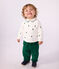 Babies' jumper in wool and cotton with embroidered bunny rabbits Ecru/green