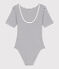 Women's short-sleeved stripy body in cotton and elastane MARSHMALLOW white/SMOKING blue