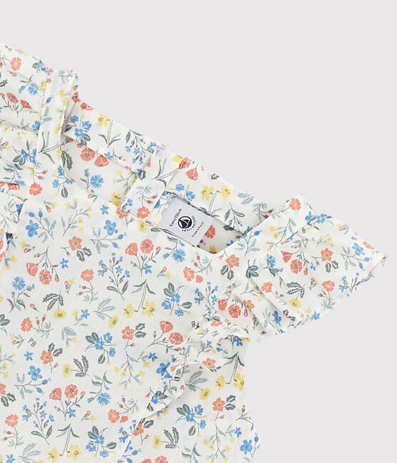 Girls' Short-Sleeved Poplin Dress MARSHMALLOW white/MULTICO white