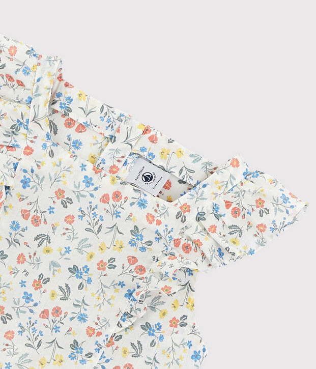 Girls' Short-Sleeved Poplin Dress white/multicolor