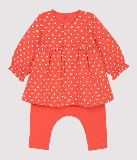 Baby Girls' Spotted Organic Cotton Tube Knit Dress/Leggings OURSIN /ECUME
