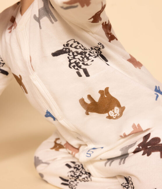 Babies' Dog Patterned Fleece Pyjamas MARSHMALLOW white/MULTICO white