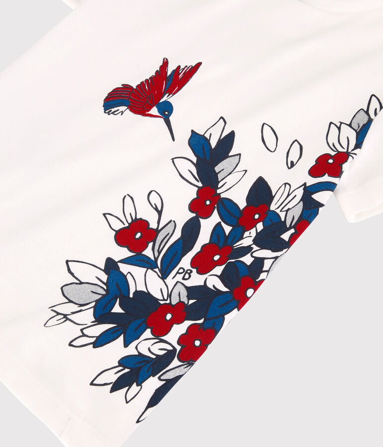 Girls' Short-Sleeved Cotton T-Shirt MARSHMALLOW white/TERKUIT red