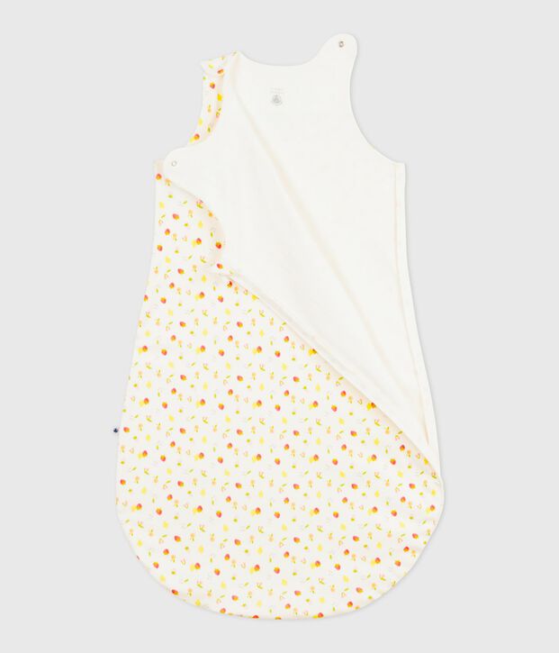 Babies' 0.5 TOG cotton sleeping bag printed with little fruits white/multicolor