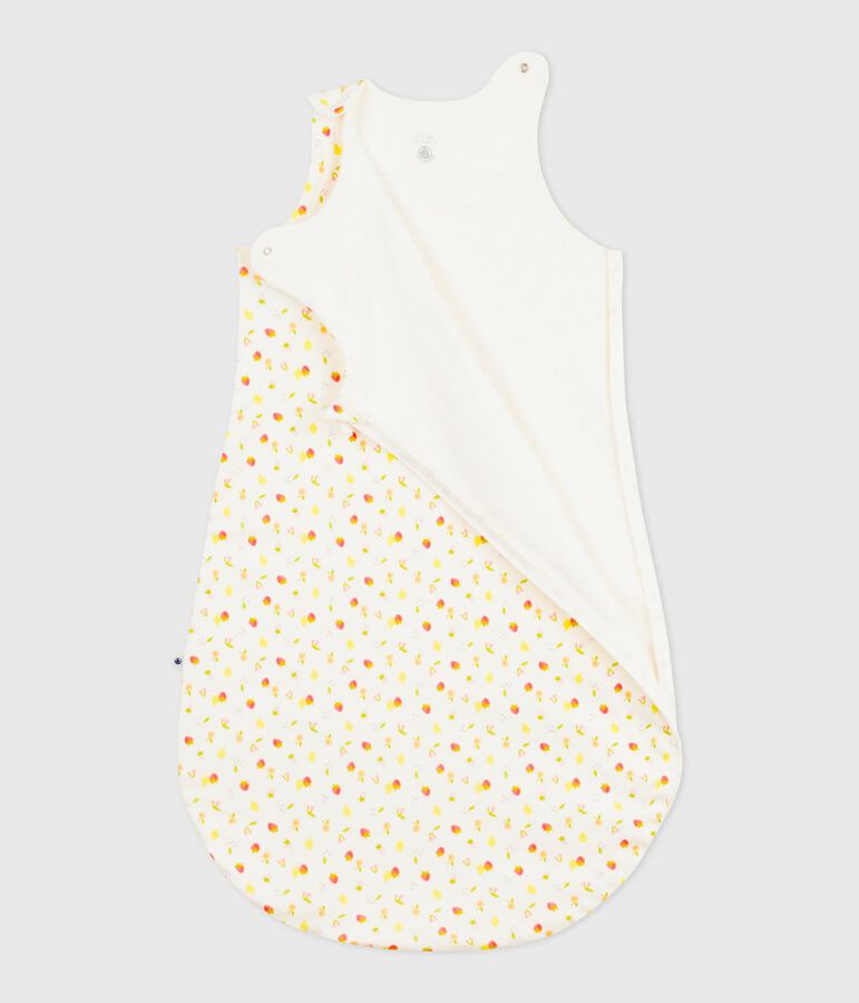 Babies' 0.5 TOG cotton sleeping bag printed with little fruits MARSHMALLOW white/MULTICO white