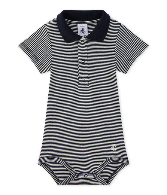Baby boy's bodysuit with striped collar SMOKING blue/LAIT white