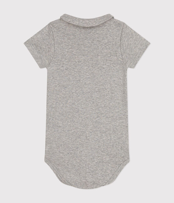 Babies' Short-Sleeved Cotton Bodysuit with Peter Pan Collar CHATON CHINE grey