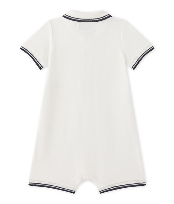 Baby boys' short dungaree in piqué jersey MARSHMALLOW white
