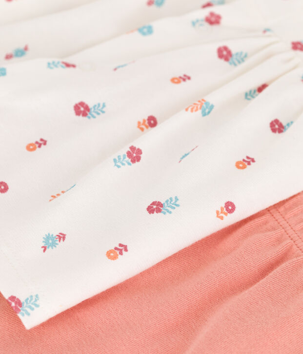 Newborn babies' two-piece cotton set with a ruffled blouse white/multicolor