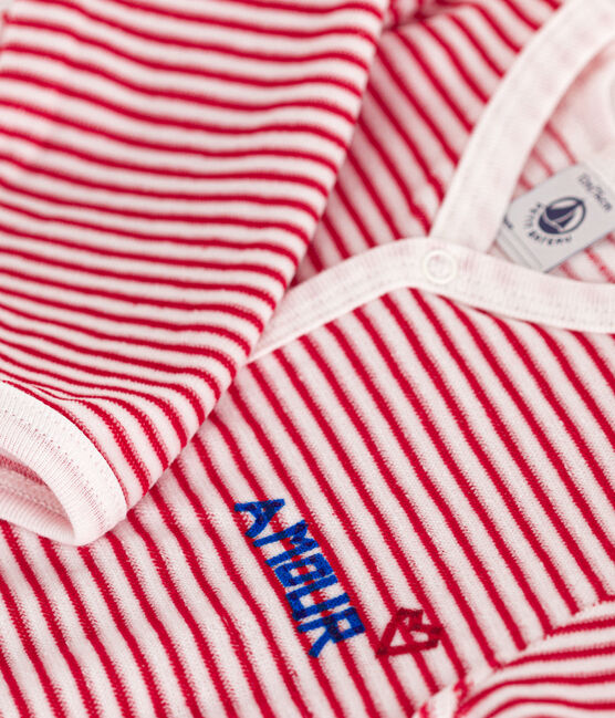 Babies' Love Patterned Velour Pyjamas MARSHMALLOW red/CORRIDA white