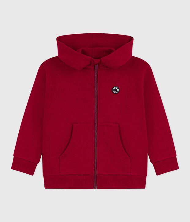 Children's zip-fastened plain cotton sweatshirt red