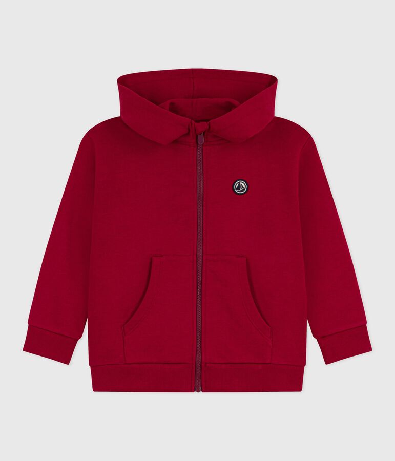 Children's zip-fastened plain cotton sweatshirt AMARANTE red