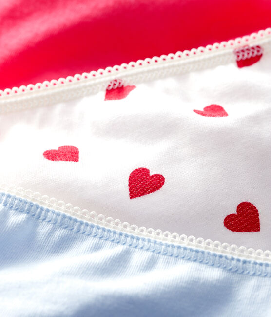 Girls' Red Heart Pattern Organic Cotton and Elastane Knickers - 3-Pack variante 1
