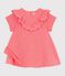 Babies' dress in broderie anglaise with short sleeves and a hearts motif pink