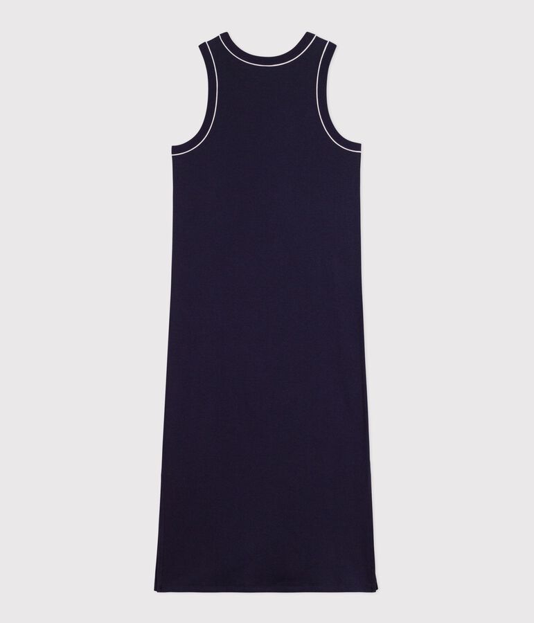 Women's long cotton vest dress blue