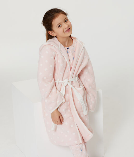 Children's Fleece Dressing Gown MINOIS pink/MARSHMALLOW white