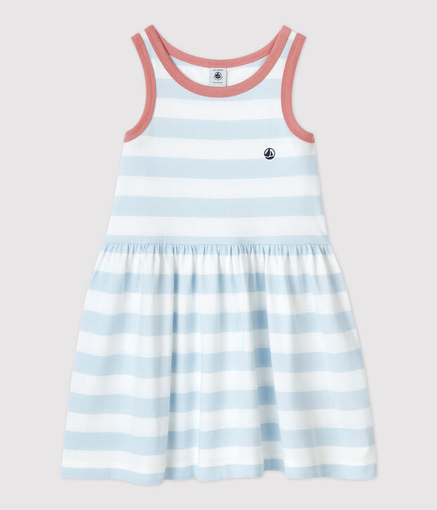 Girls' Sleeveless Stripy Cotton Dress blue/white
