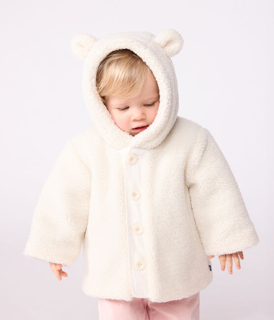 Babies' padded sherpa coat with a hood MILK Ecru