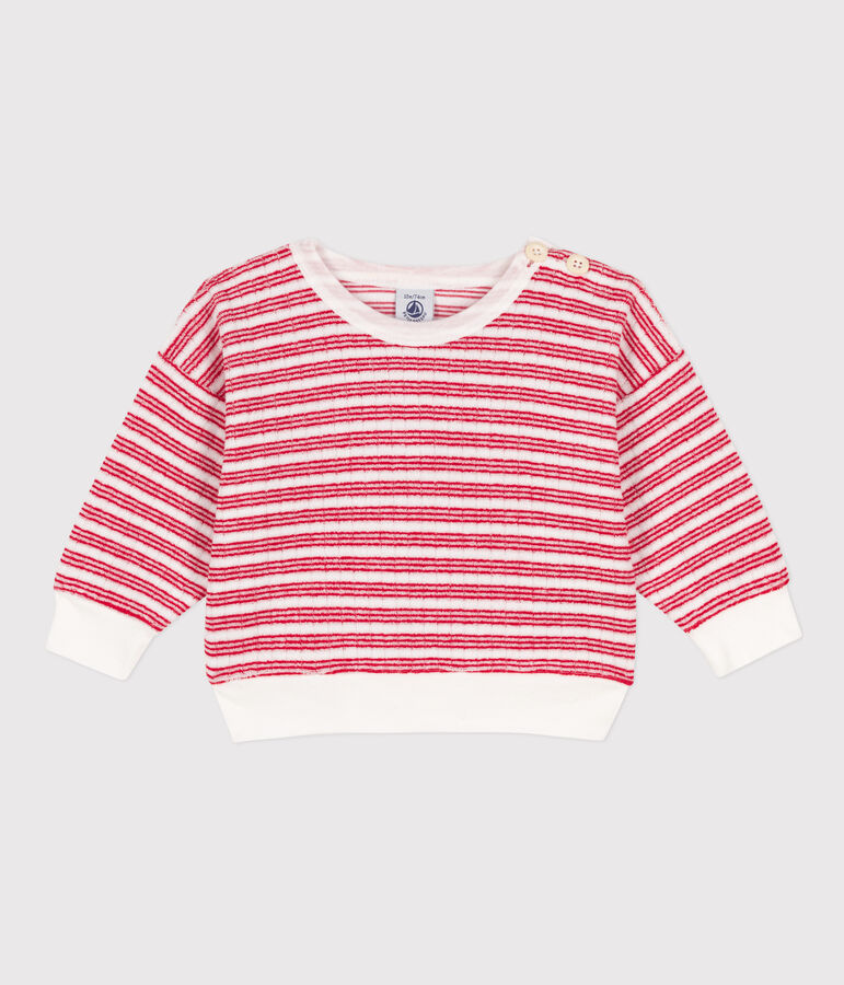 Babies' Striped Terry Sweatshirt MARSHMALLOW white/PEPS red