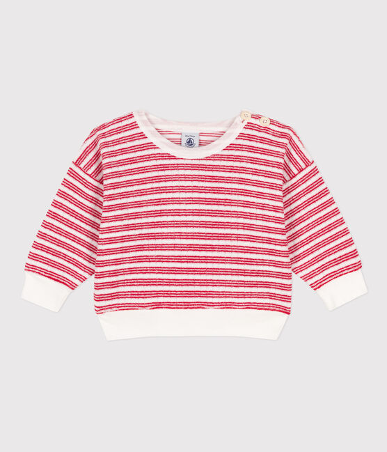 Babies' Striped Terry Sweatshirt MARSHMALLOW white/PEPS red