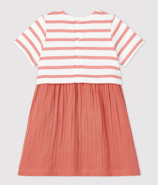 Babies' Organic Thick Jersey and Cotton Gauze Dress MARSHMALLOW white/PAPAYE