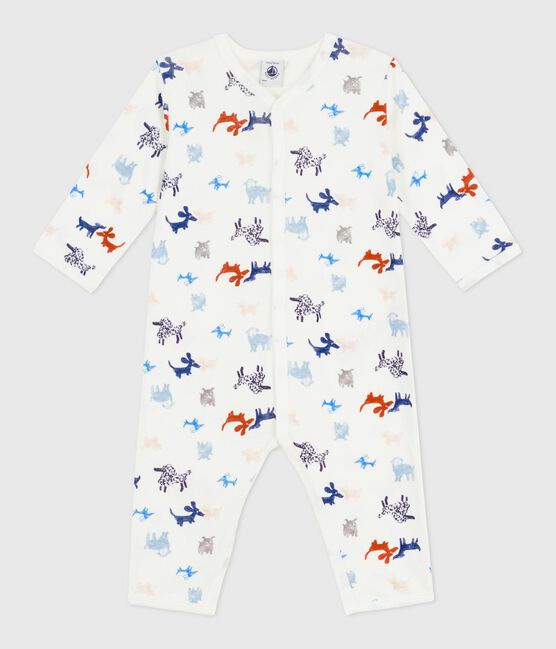 Babies' footless dog print cotton pyjama suit MARSHMALLOW white/MULTICO white