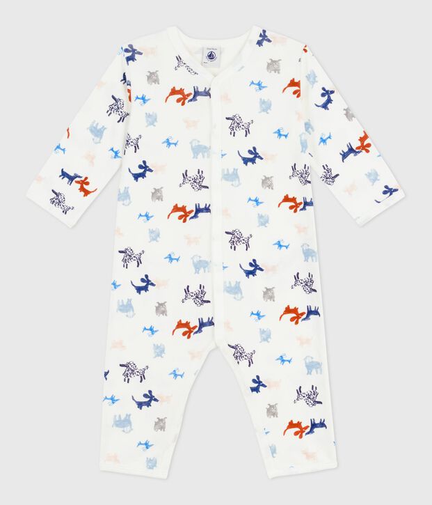 Babies' footless dog print cotton pyjama suit white/multicolor