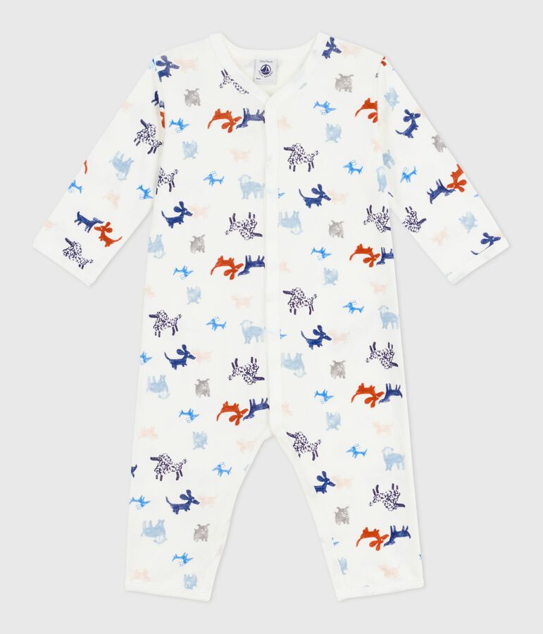 Babies' footless dog print cotton pyjama suit white/multicolor