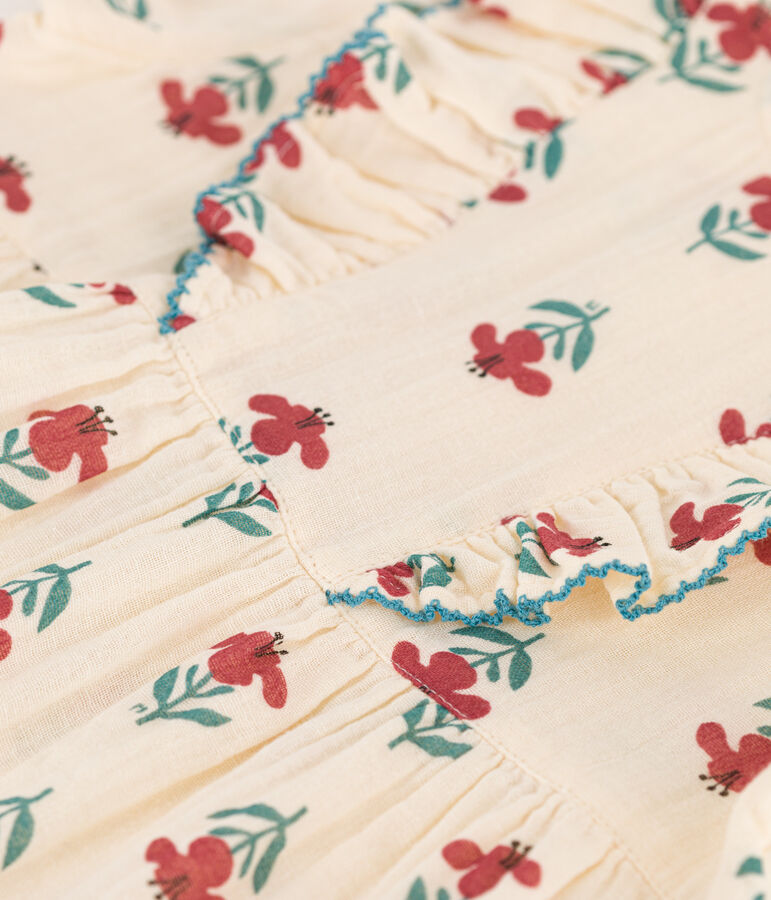 Babies' Short-Sleeved Cotton Gauze Patterned Dress AVALANCHE white/MULTICO