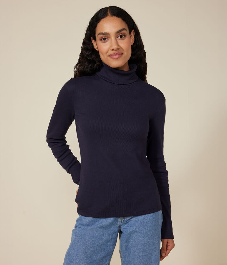 Women's Iconic roll neck in 2x2 rib knit blue