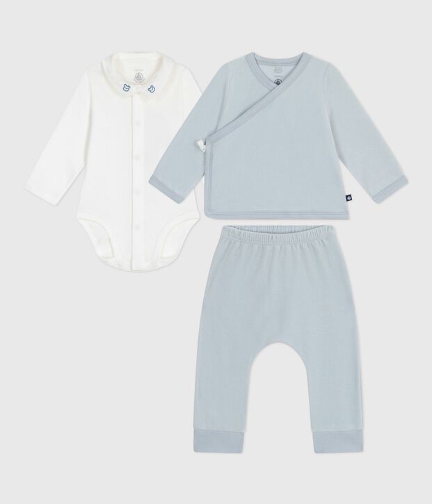 Babies' 2-piece velour gift set, the body embroidered with a bear blue