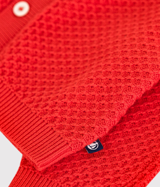 Babies' cotton cardigan in a decorative stitch red