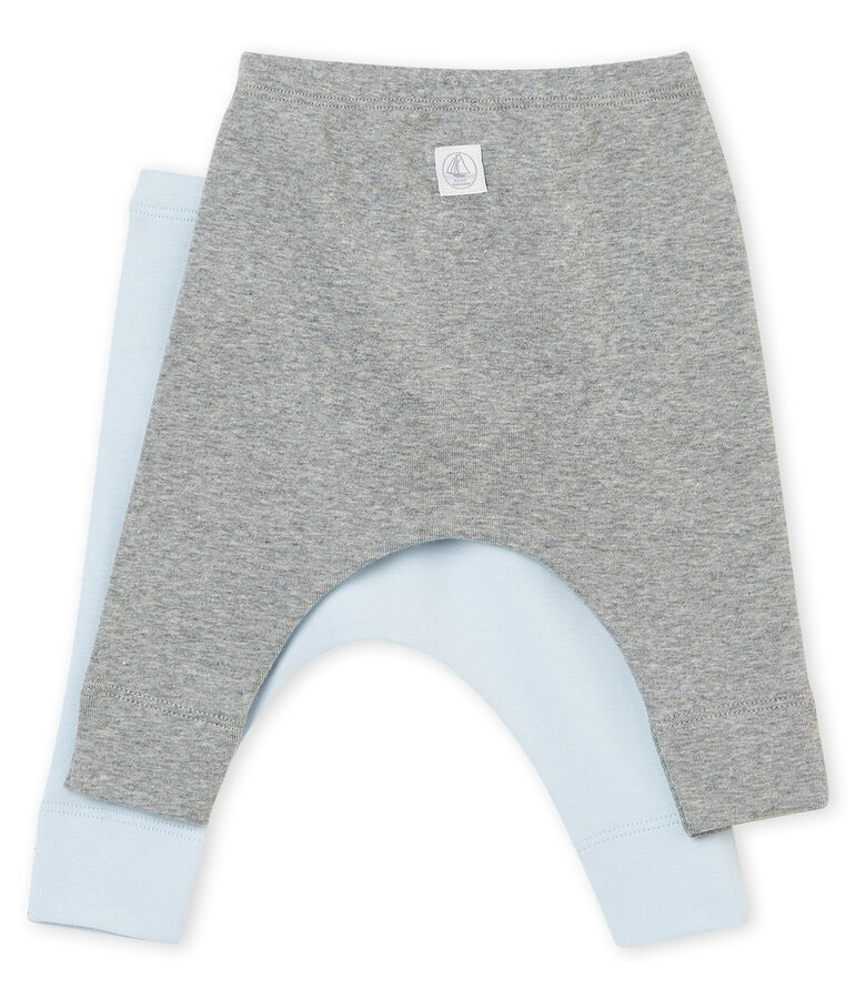 Unisex baby's set of two leggings in plain brushed soft cotton multicolor