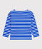 Children's unisex long-sleeved cotton Breton top PERSE blue/MARSHMALLOW white