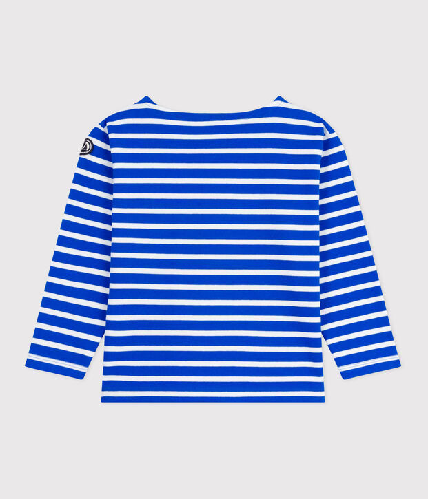 Children's unisex long-sleeved cotton Breton top blue/white